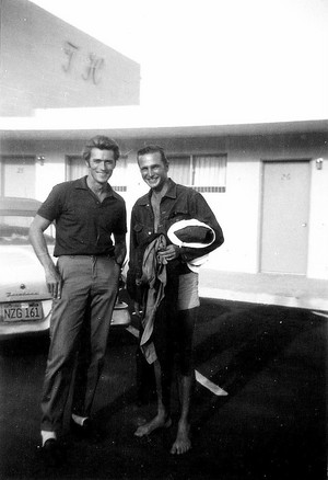  Candid shot of Clint Eastwood and Eric Fleming outside a hotel (September 1959)