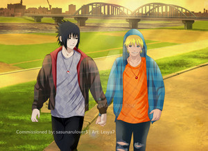  Commission Sasuke x Naruto Hold hands