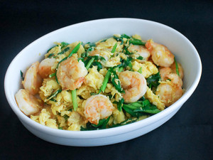  Stir Fried garnaal, garnalen with Eggs and Chinese Chives