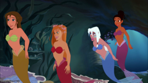  Jane, Giselle, Kida and Tiana as Mermaids