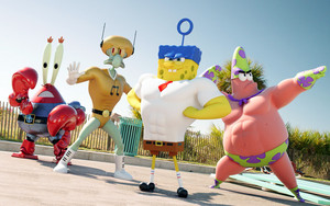 Spongebob, Patrick, Squidward and Mr Krabs