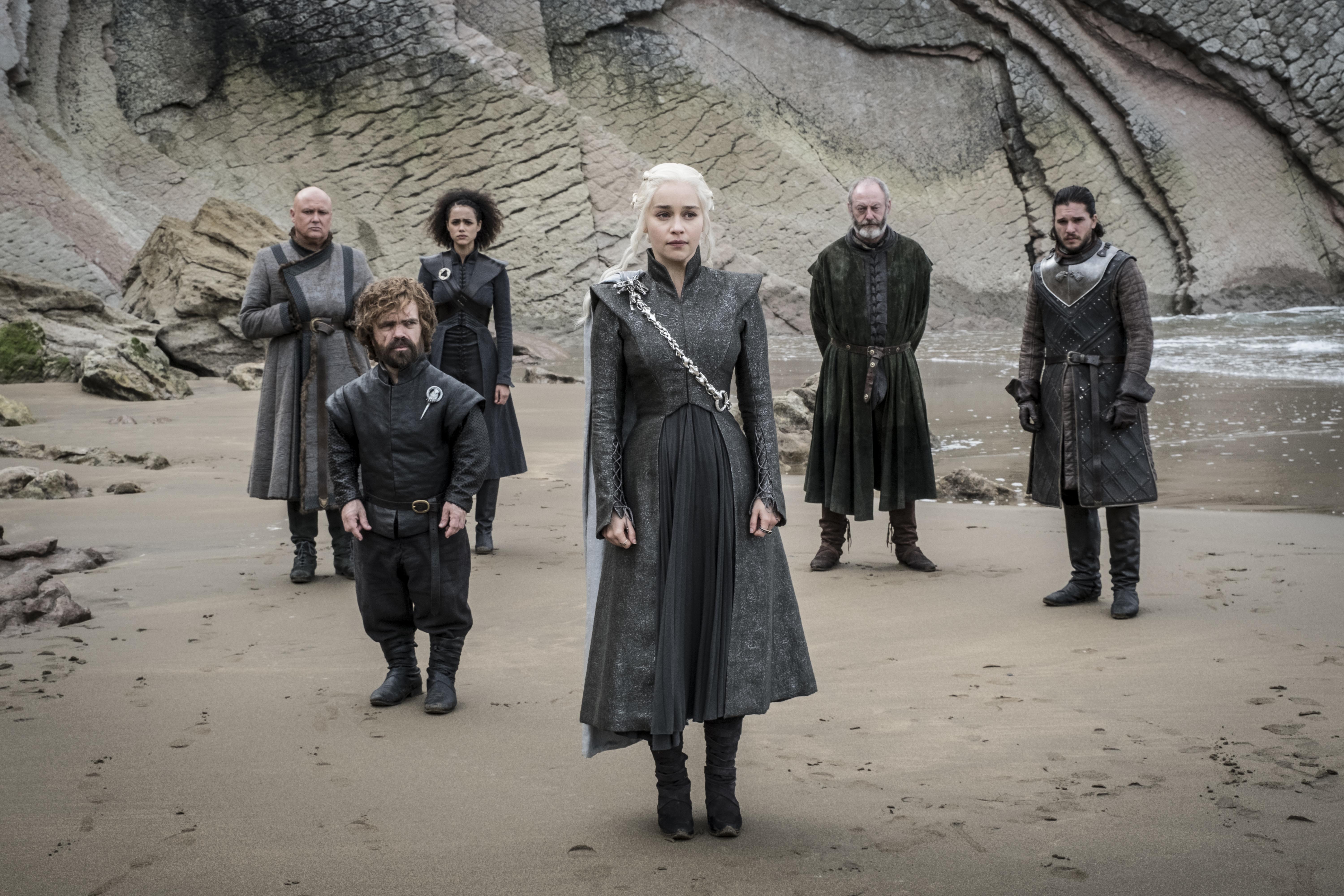 Tyrion, Varys, Missendei, Davos, Jon and Daenerys 7x04 - The Spoils of War