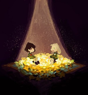  Chara and Asriel in a cama of Golden flores