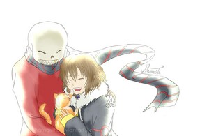  FlowerFell!Sans and FlowerFell!Frisk with a Kitty