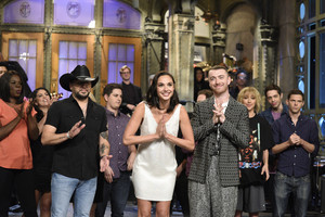 Gal Gadot Hosts SNL - October 7, 2017 - Gal with Jason Aldean and Sam Smith