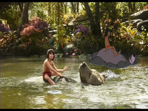  Mowgli sul fiume con Baloo tra 1967 e 2016