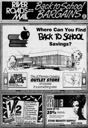  River Roads Mall Back to School Bargains ad (1989)