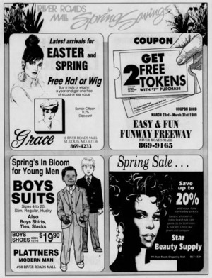  River Roads Mall Spring savings newspaper ad (1989)
