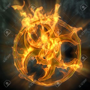  9311035 flaming biohazard sign isolated on black Stock foto fuoco backgrounds biohazard
