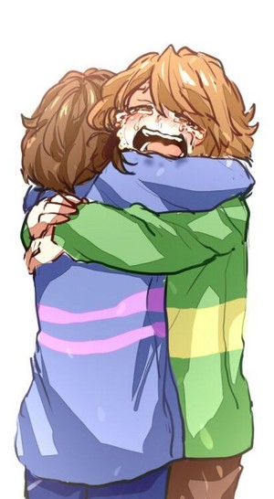  Chara and Frisk hugging Each Other