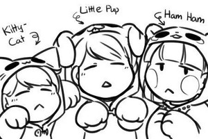 Kitty-Cat!Frisk, Little Pup!Frisk, and Ham-Ham!Chara wearing Animal bumagay
