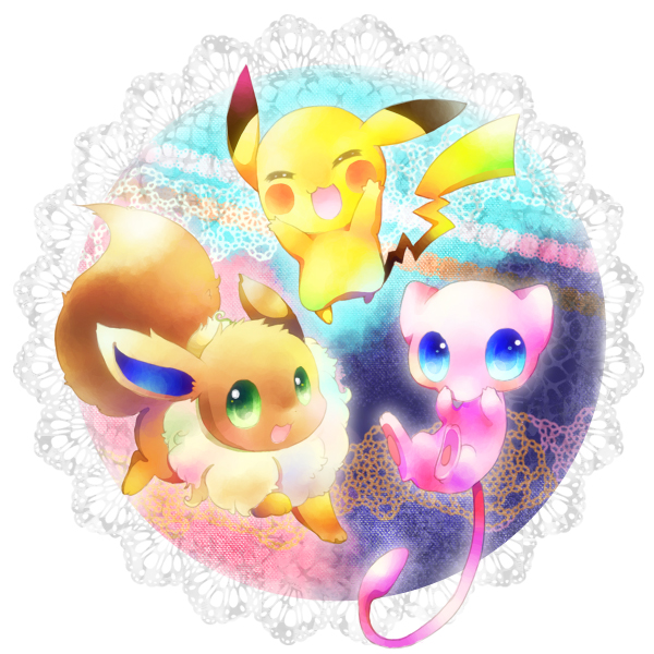 Mew, Eevee, and Pikachu