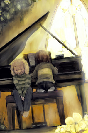 Chara Playing the Piano while Asriel Listens