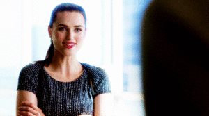  Lena Luthor doing the arm squeeze thing