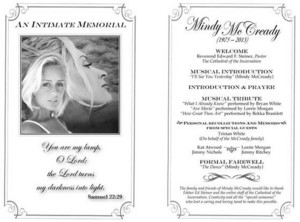 2013 Mindy McCready Funeral Program