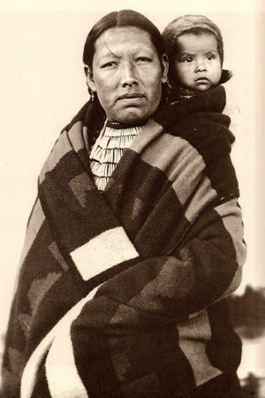 Bessy Big Bear holding her son, Little Beaver (Northern Cheyenne)