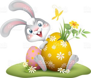 Easter spring - easter bunny bringing eggs. Happy easter