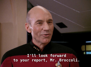  Picard calls Barclay "Mr. Broccoli"