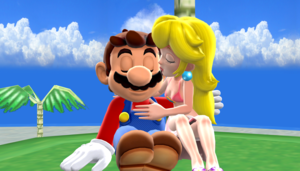  Mario and melocotón in Sunshine Isles playa MMD kiss