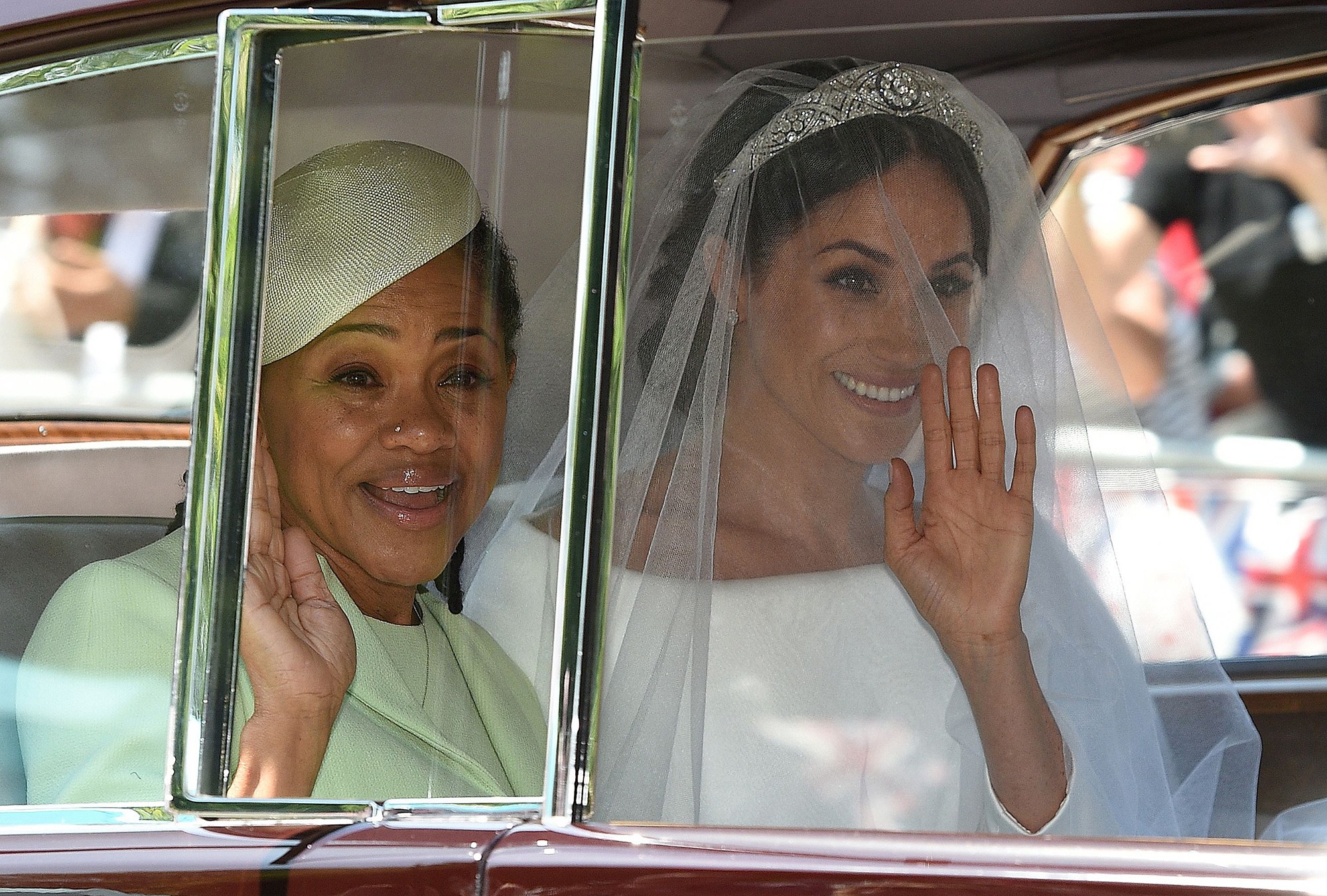 Meghan with her mom enroute to St George's Chapel