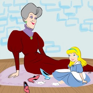The evil stepmother as a nice mom to child Cinderella 