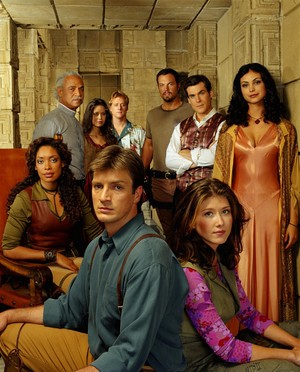 Adam Baldwin with the cast of Firefly