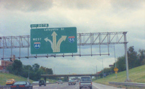  Interstate 55 North at Exit 207B, I-44 West/Lafayette St exits (1989)