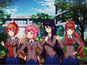  DDLC Sayori, Natsuki, Yuri, Monika (School Wallpaper)