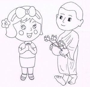  Miss La Sen and monk coloring page