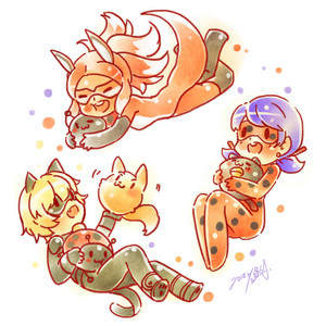  Ladybug, Chat Noir and Rena rouge