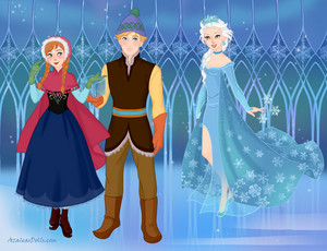  Frozen Scene-Anna, Kristoff and Elsa in the ice schloss