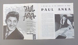  A Vintage Paul Anka コンサート Tour Program From 1958