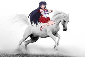  Sailor Mars riding her Beautiful White Stallion corcel