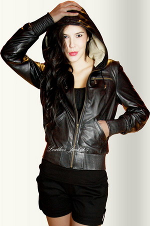  Womens Black Leather Biker jaqueta