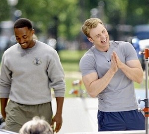  Chris Evans and Anthony Mackie on the set of Captain America: The Winter Soldier
