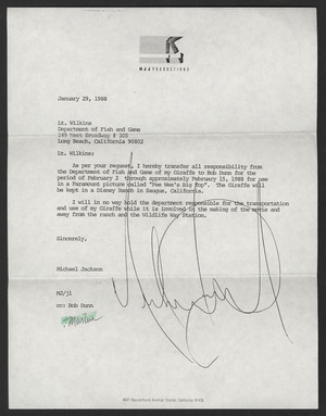  Letter From Michael Jackson