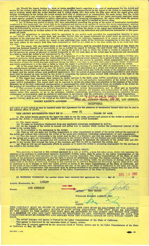 1959 Contract Signed By Sam Cooke