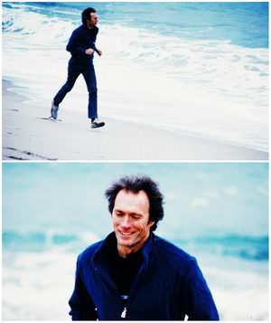 Clint Eastwood jogging along the coast of his property in Carmel May 22, 1982 