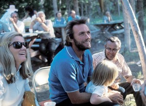Clint Eastwood photographed on the set of High Plains Drifter with his wife Maggie and son Kyle 1972