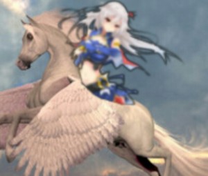 Eleonora Viltaria riding on her Beautiful White Pegasus Steed