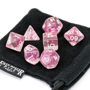  Seven Piece berwarna merah muda, merah muda Sparkle Dice Set