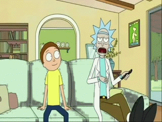 Rick and Morty watching Dessie Mitcheson and Kayla Fitz on the TV