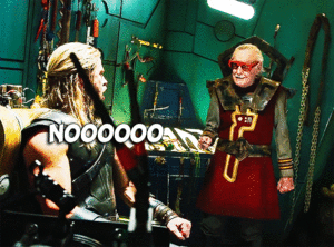 Stan Lee and Chris Hemsworth behind the scenes of Thor: Ragnarok