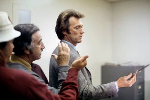 Clint Eastwood and director Don Siegel filming a scene in Dirty Harry (1971) 