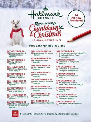  Hallmark's Countdown to 圣诞节 Movie Checklist - 2019