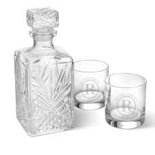  Monogrammed Low Ball Glass And Decanter Set