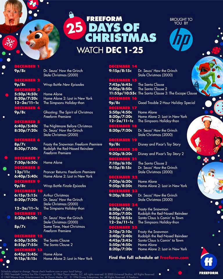 Freeform's 25 Days of Christmas - 2019 Schedule