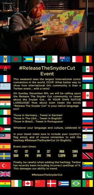 Release the Snyder Cut: International Twitter Event - Sunday, December 8, 2019