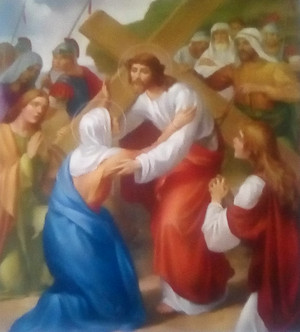  Yesus Met His Mother while Carrying the menyeberang, salib