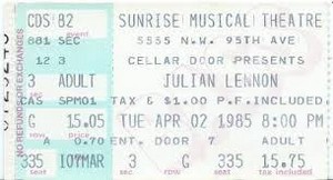  Vintage Julian Lennon konser Ticket Stub